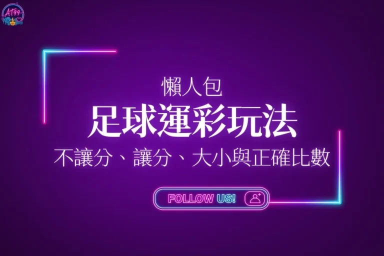 足球運彩玩法懶人包封面，包含不讓分、讓分、大小與正確比分教學主視覺圖。